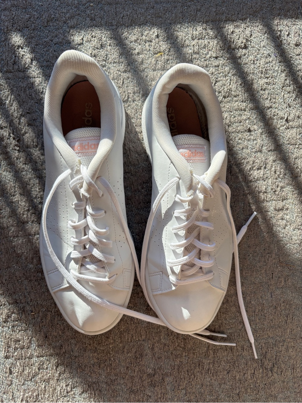 adidas White Low-Top Sneakers with Pale Peach Logo